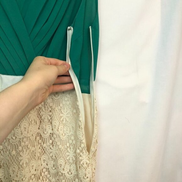 DOUBLE ZERO Green Cream Ivory Floral Lace Sleeveless Party Dress JUNIORS Small S - Picture 6 of 7